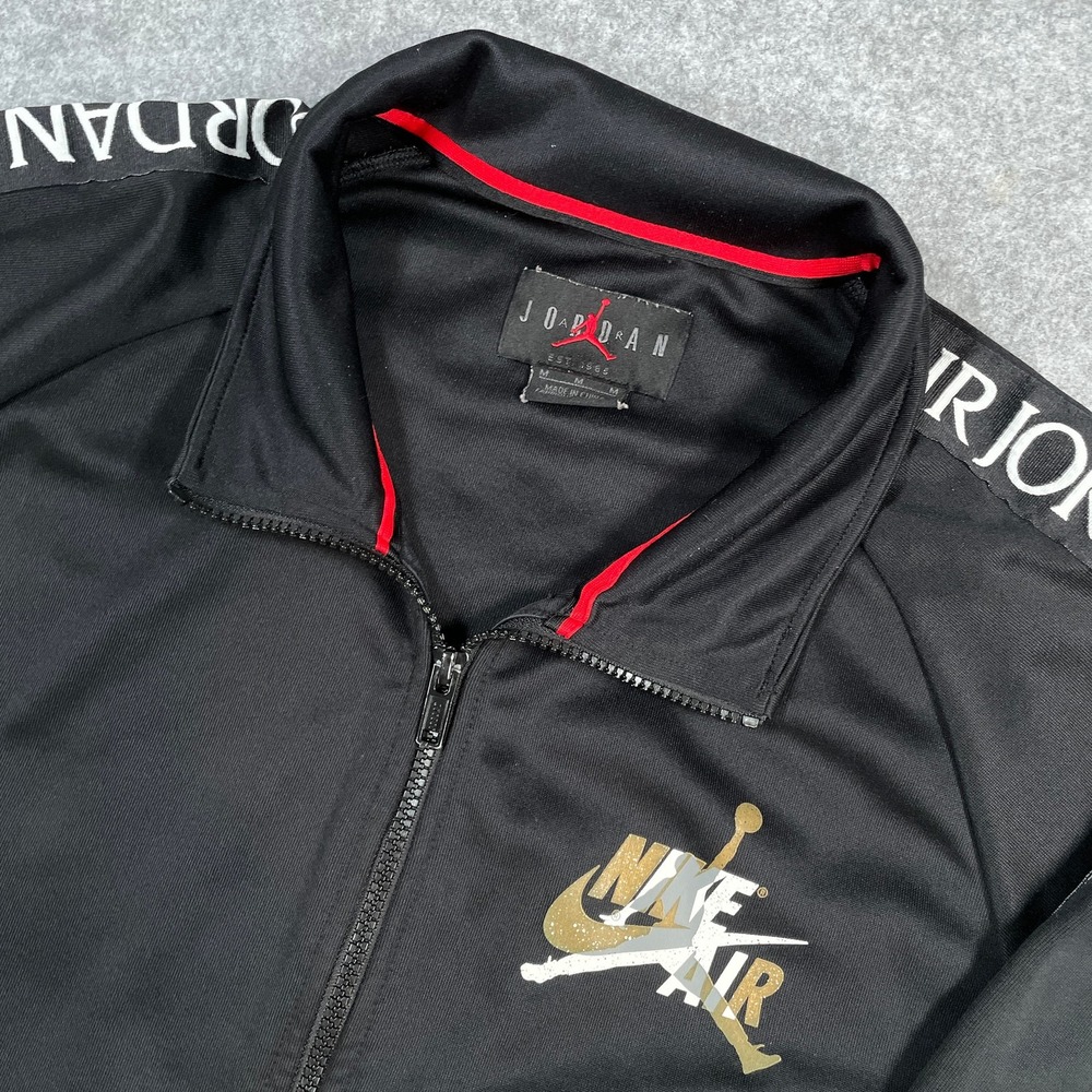 Jordan Mens Track Jacket M Black Gold Foil Jumpman Logo Sleeve Taping Zip Up